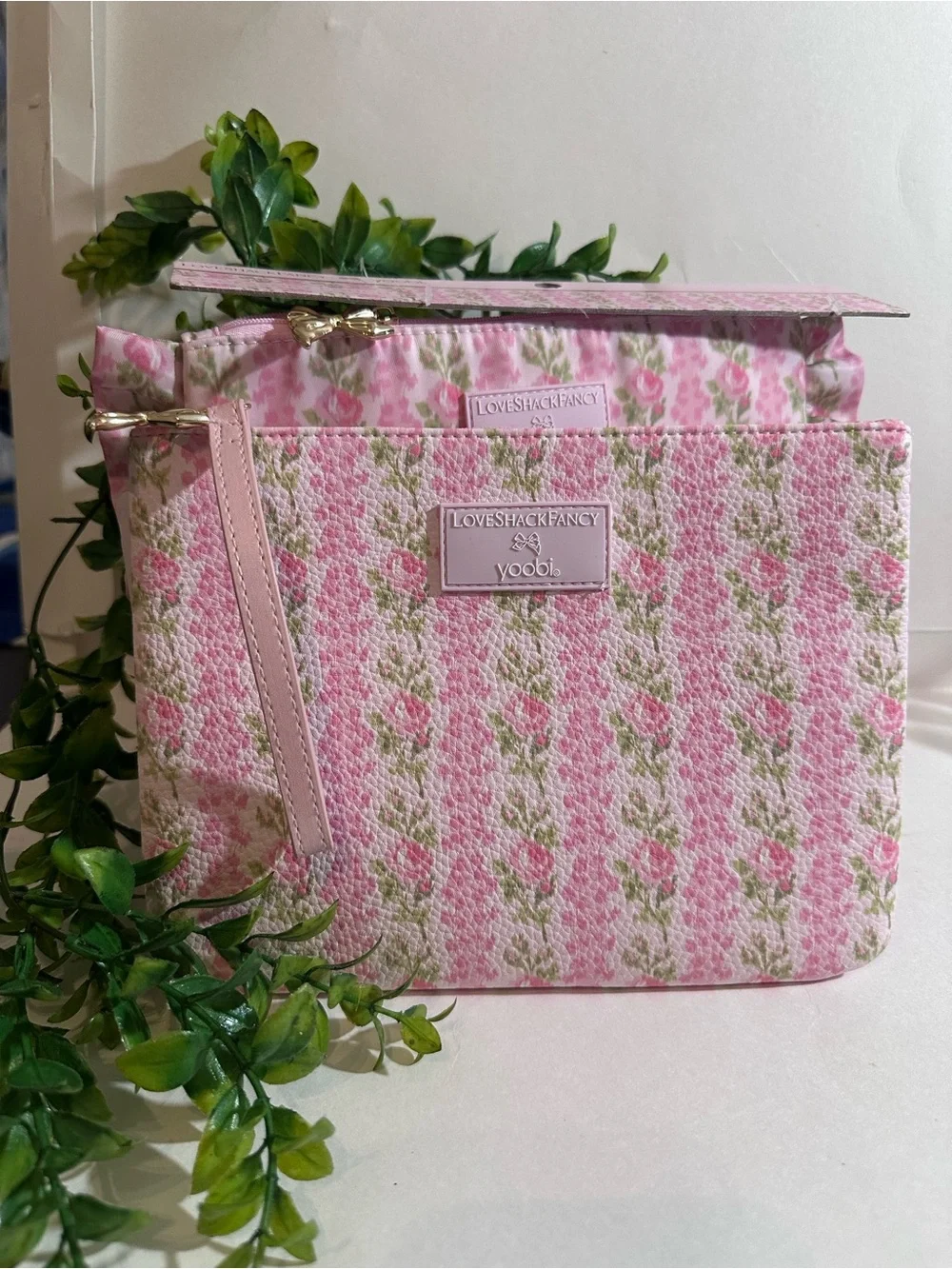 LoveShackFancy Blooming Heirloom Pink Floral Cosmetic/Accessory Pouch Set